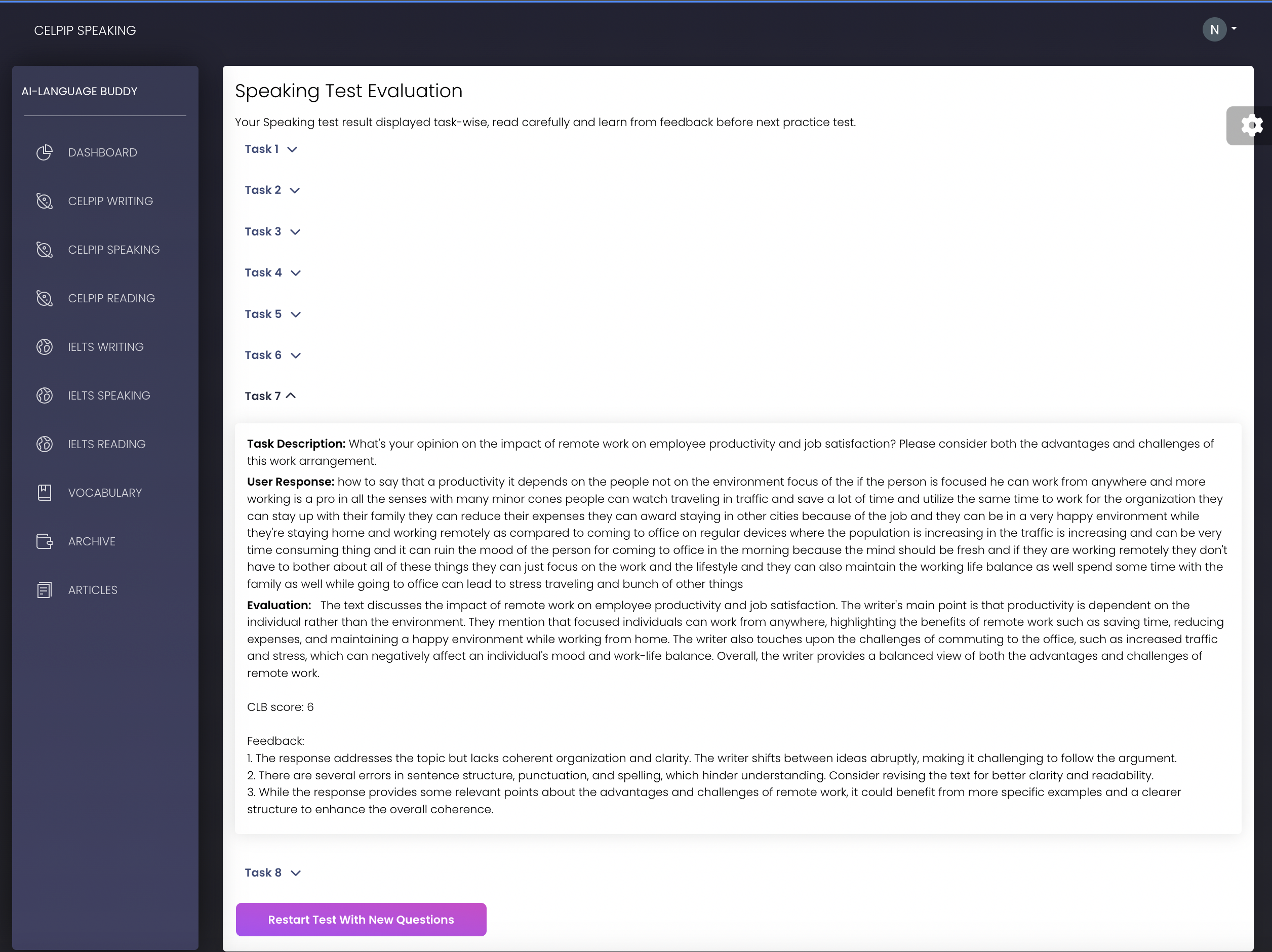 Instant Speaking Mock Result