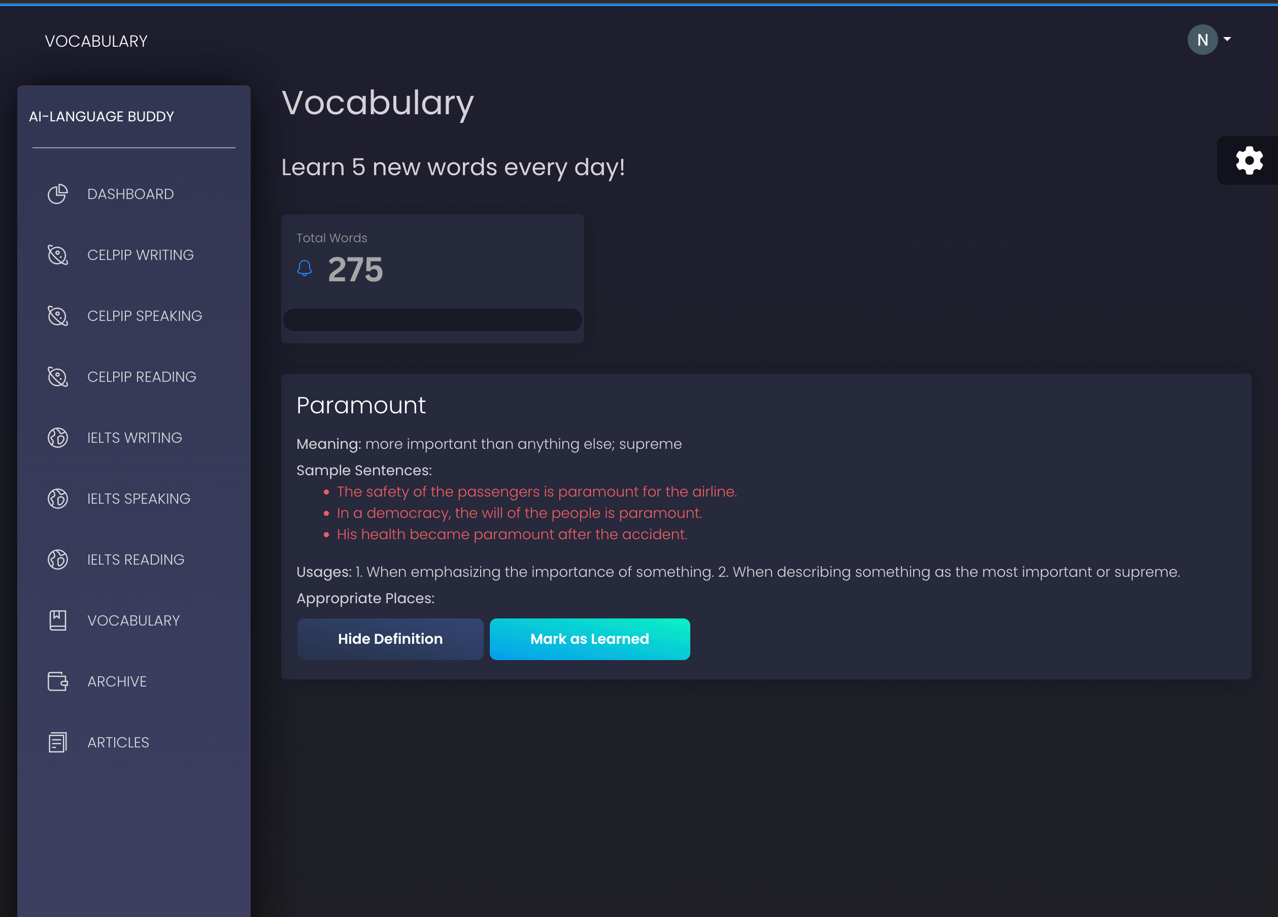 Exam Specific Vocabulary